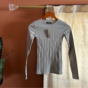 J. Crew Pointelle Long-sleeve T-shirt Gray Ribbed Top Dainty Feminine NWT Sz XXS